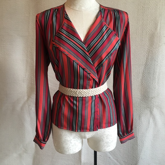 Vintage 70s Two Piece Dress Set Stripe Top & Skirt - Picture 6 of 8